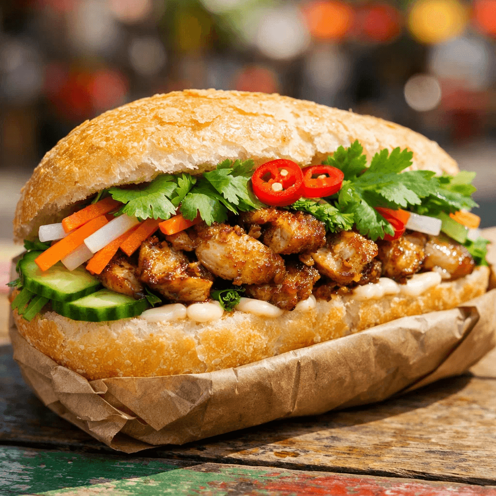 Klassisches Bánh Mì mit Lemongrass-Chicken & Pickles