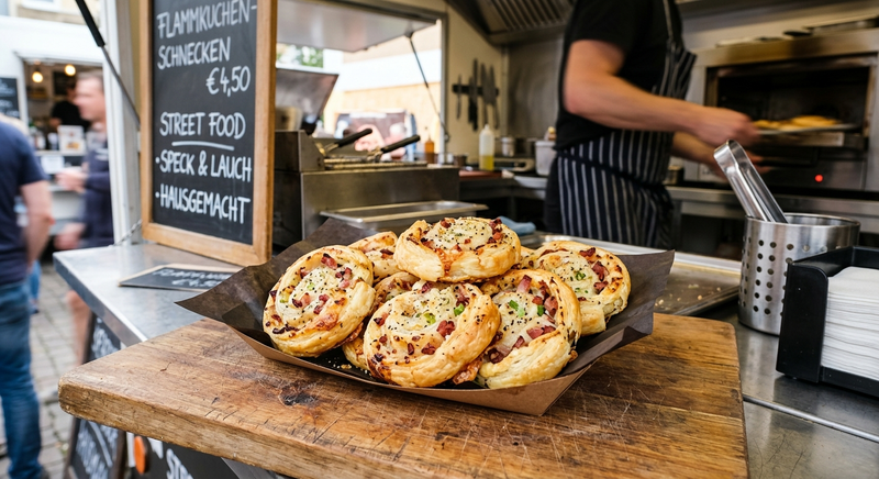 Knusprige Blätterteig-Schnecken im Flammkuchen-Style