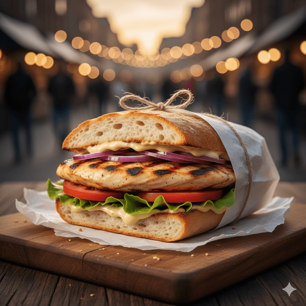 Klassisches Chicken Sandwich mit Honig-Senf-Dressing