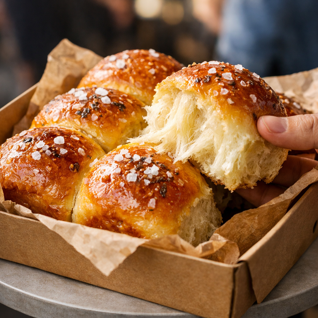Hokkaido Dinner Rolls mit Tangzhong und Knoblauchbutter