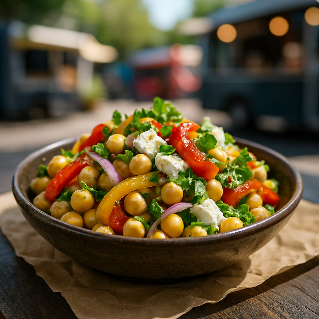 Mediterraner Kichererbsensalat mit gerösteter Paprika, Feta & Kräutern