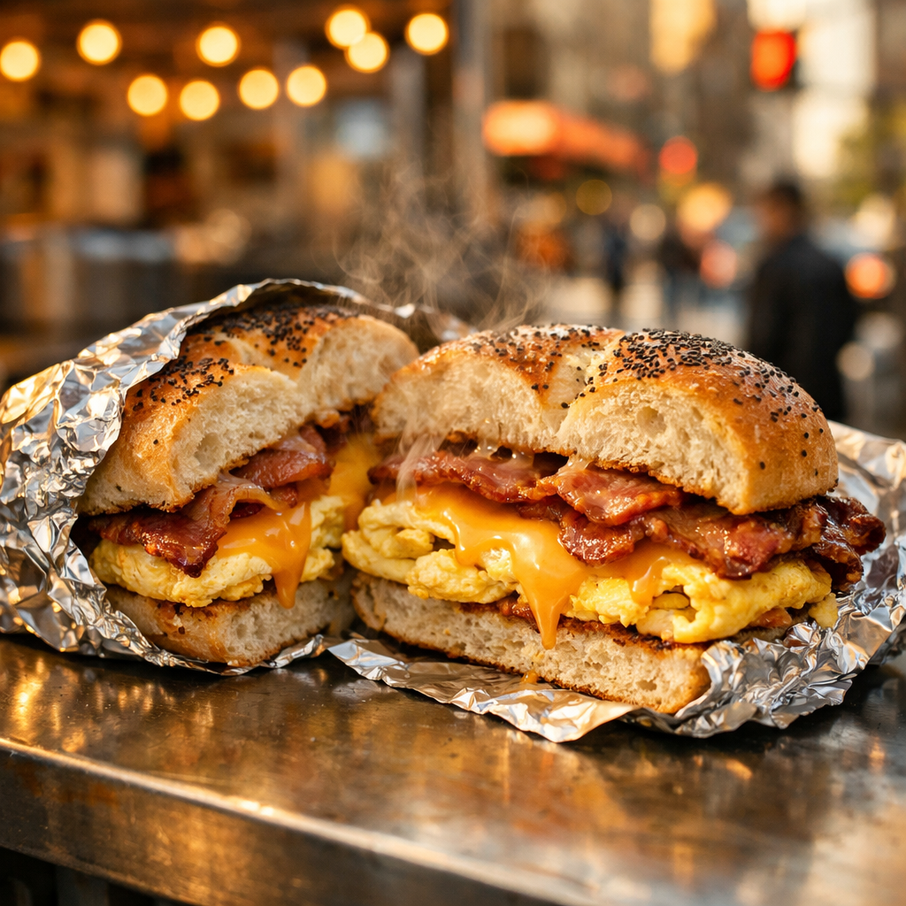 NYC Breakfast Sandwich mit Poppy-Seed Kaiser Rolls