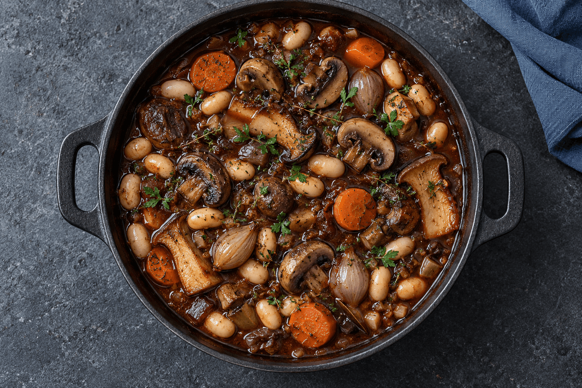 Pilz-Bourguignon mit weißen Bohnen
