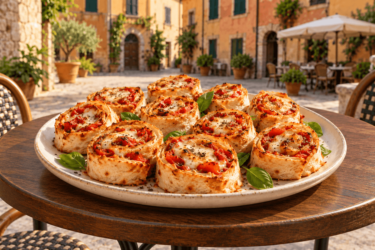Pizza-Röllchen aus Tortilla-Wraps mit Mozzarella